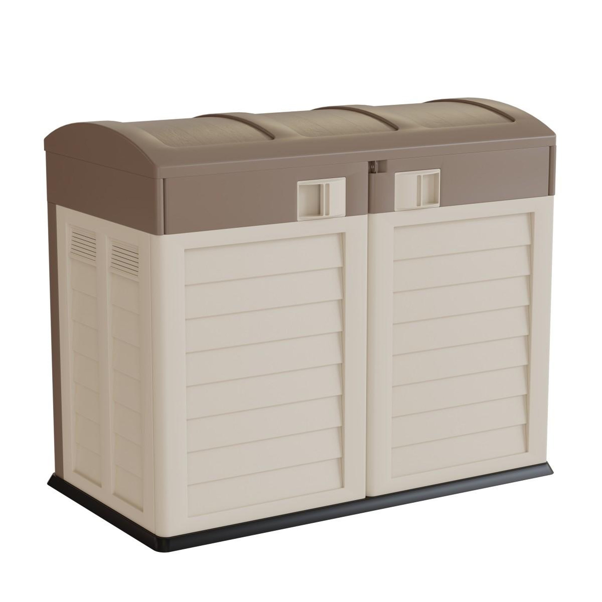 INTEC Coffre Rangement Poubelle 1500L - Cache Poubelle de Tri Polypropylène Ecru Taupe - Coffre de jardin Verrouillable par Cadenas
