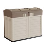 INTEC Rangement Poubelle 1500L - Cache Poubelle de Tri Polypropylène Ecru Taupe - Coffre de jardin Verrouillable par Cadenas