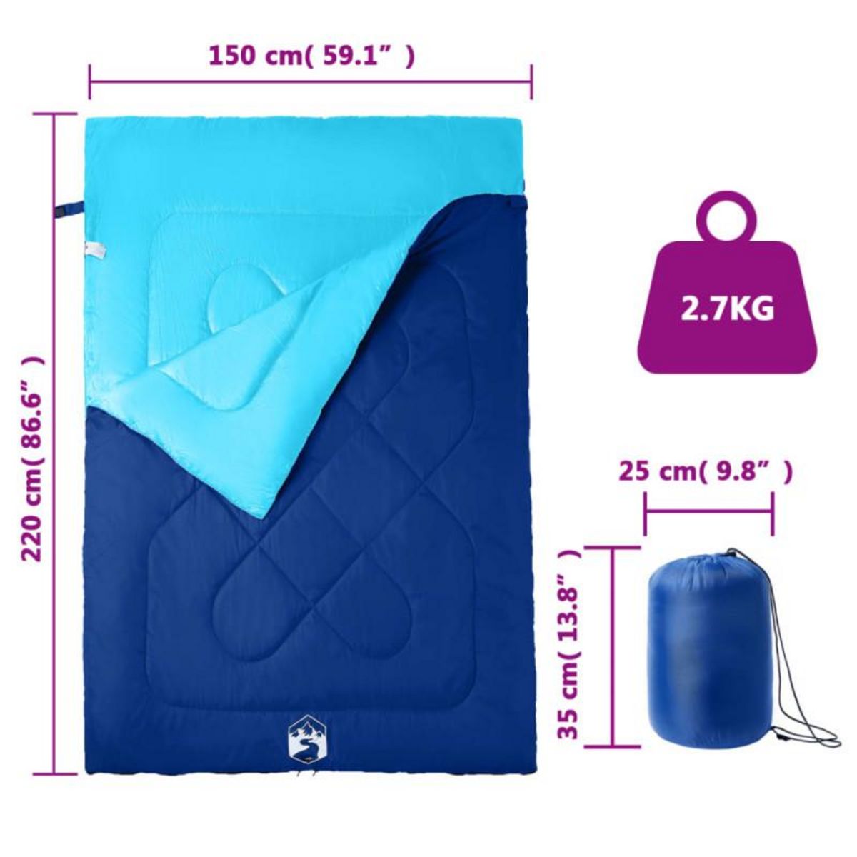 VIDAXL Sac de couchage double et oreillers adultes camping 3 4 saisons
