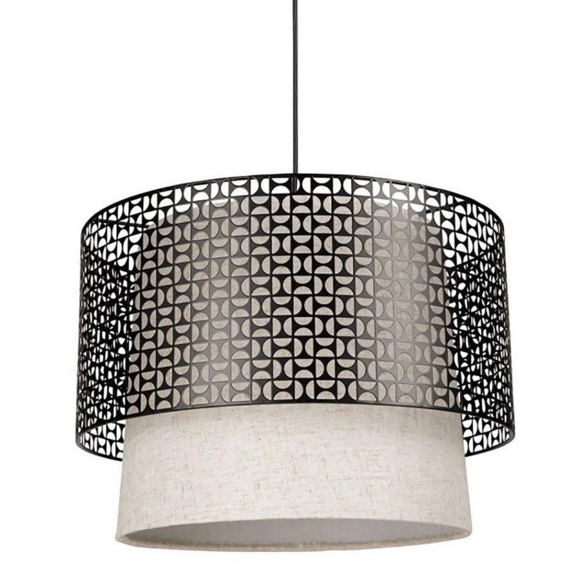 OSTARIA Suspension cylindrique métal lin Arsène noire beige