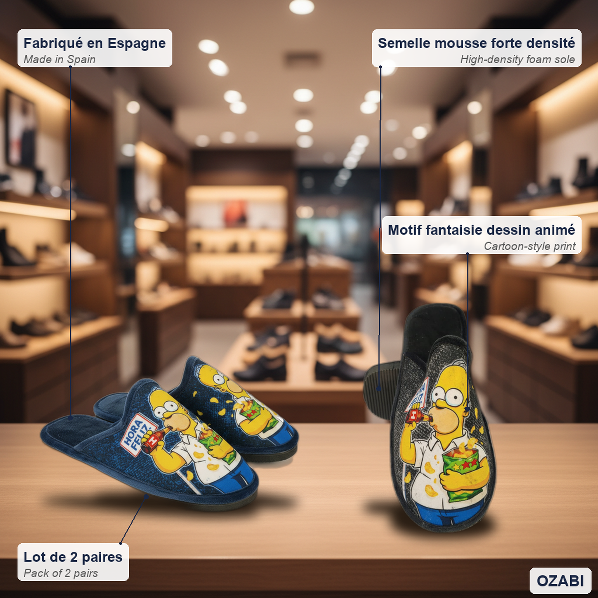 Voir la diapositive 5 : OZABI Ozabi pack de 2 paires pantoufles mules homme fantaisie motif dessin animé