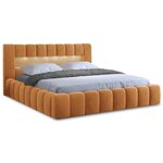 BEST MOBILIER Cleo - lit coffre avec led - 140x200 cm - sommier inclus - en velours. Coloris disponibles : Vert, Marron, Rose, Jaune, Bleu, Gris