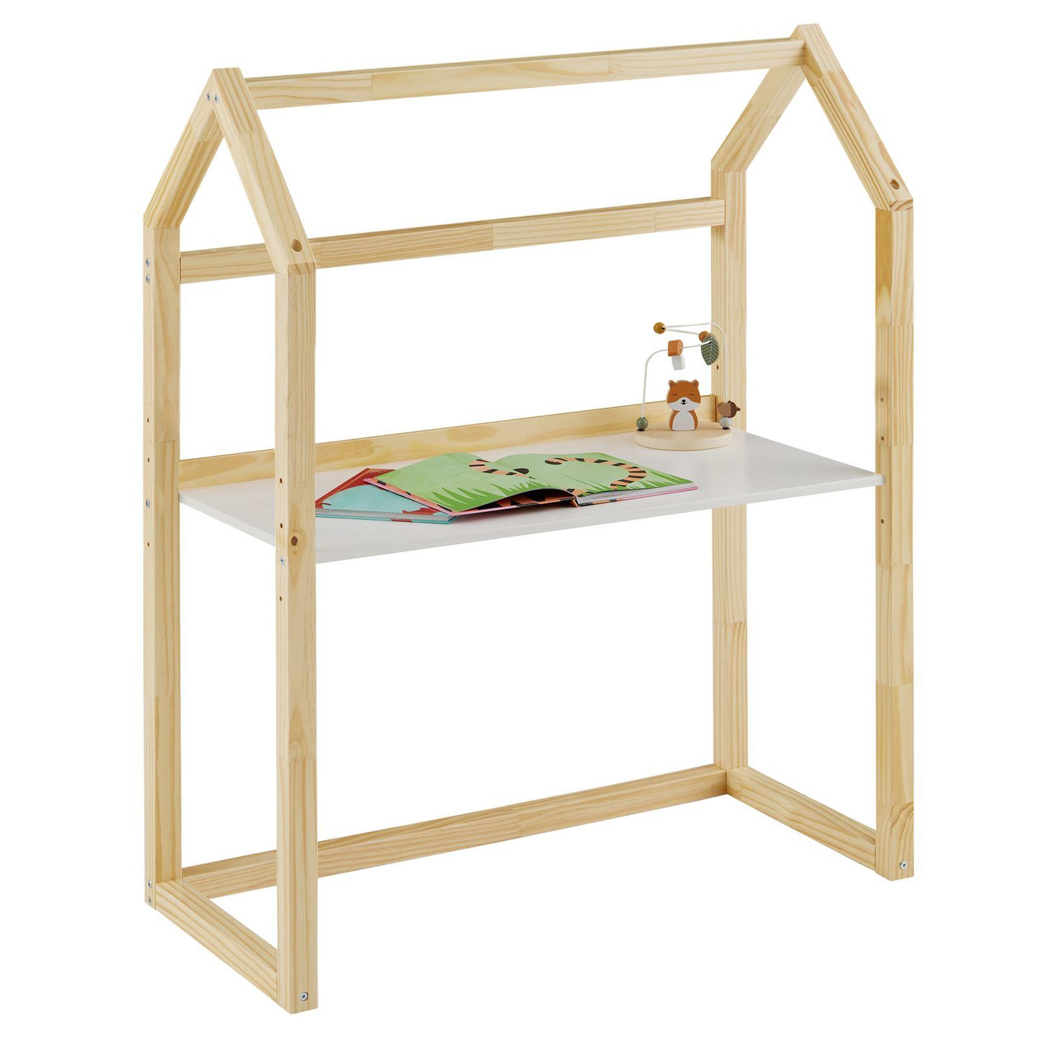 IDIMEX Bureau enfant évolutif TINA en forme de maison, en pin massif. Coloris disponibles : Blanc