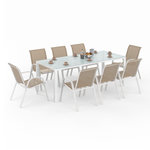 ID MARKET Salon de jardin MADRID table 190 cm et 8 chaises empilables blanc et beige