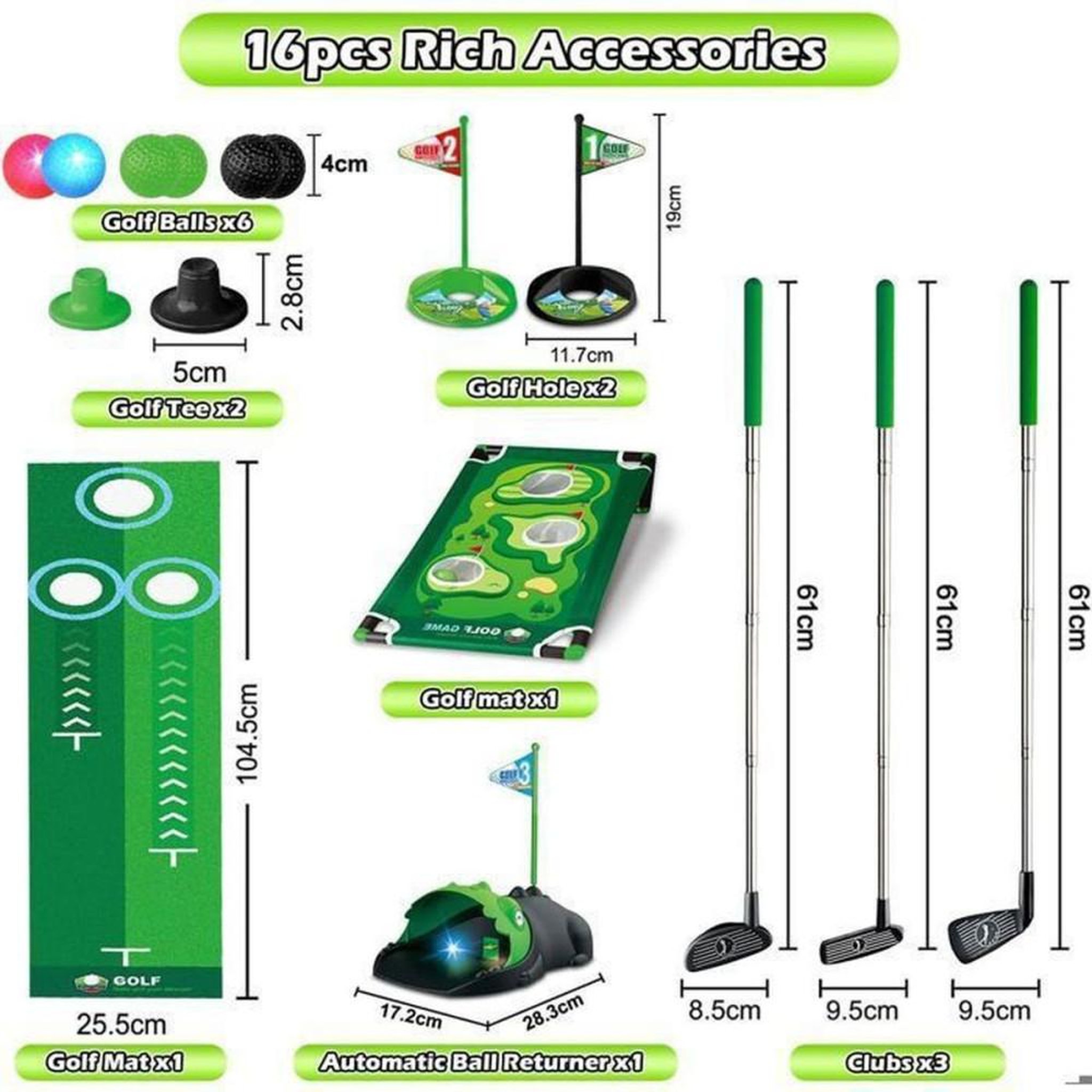 Voir la diapositive 6 : Set mini-golf d'intérieur 3-en-1 LED enfant avec retour automatique dinosaure et plateau Cornhole, tapis de putting, 2 à 7 ans
