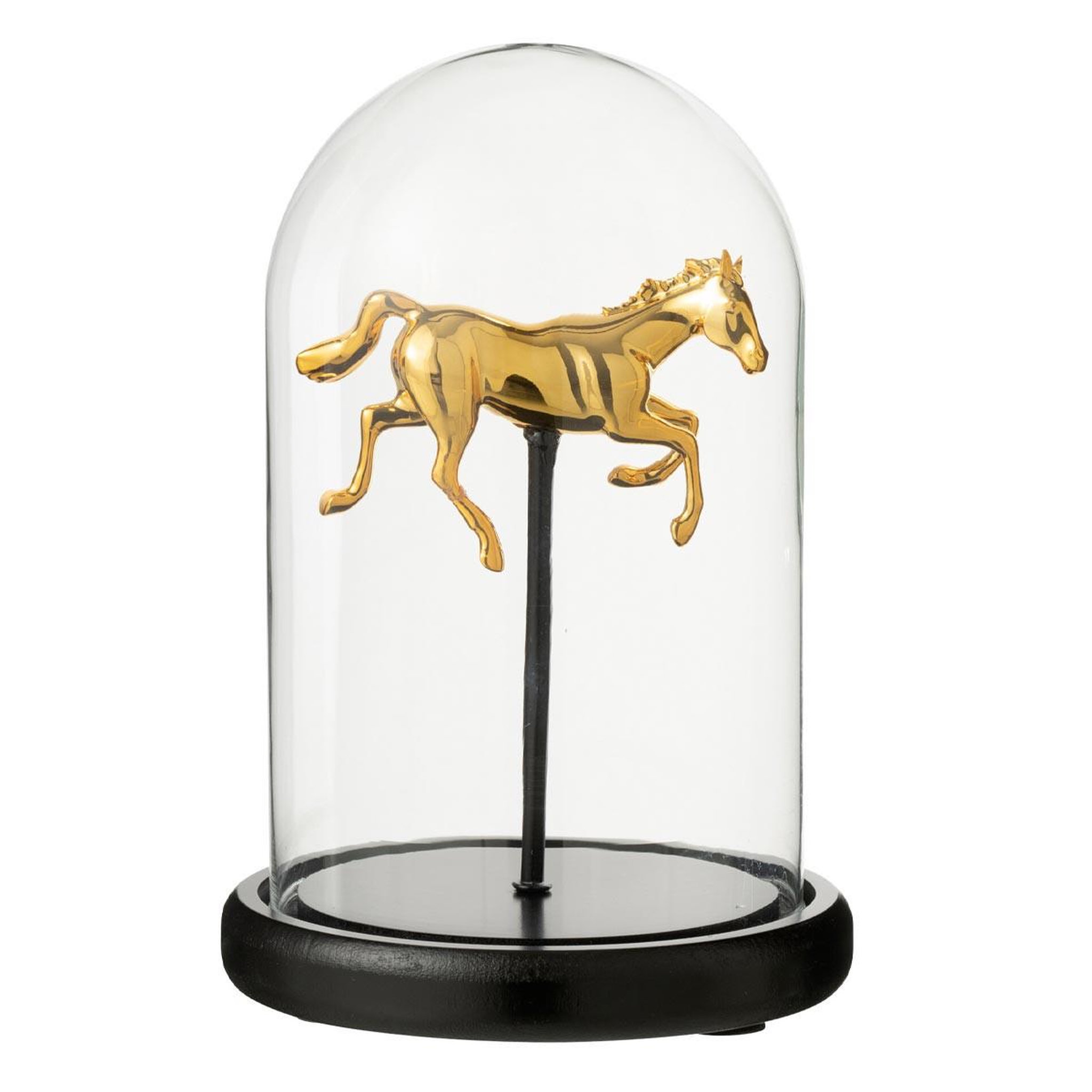 J-LINE Cloche déco en verre  cheval  22cm doré