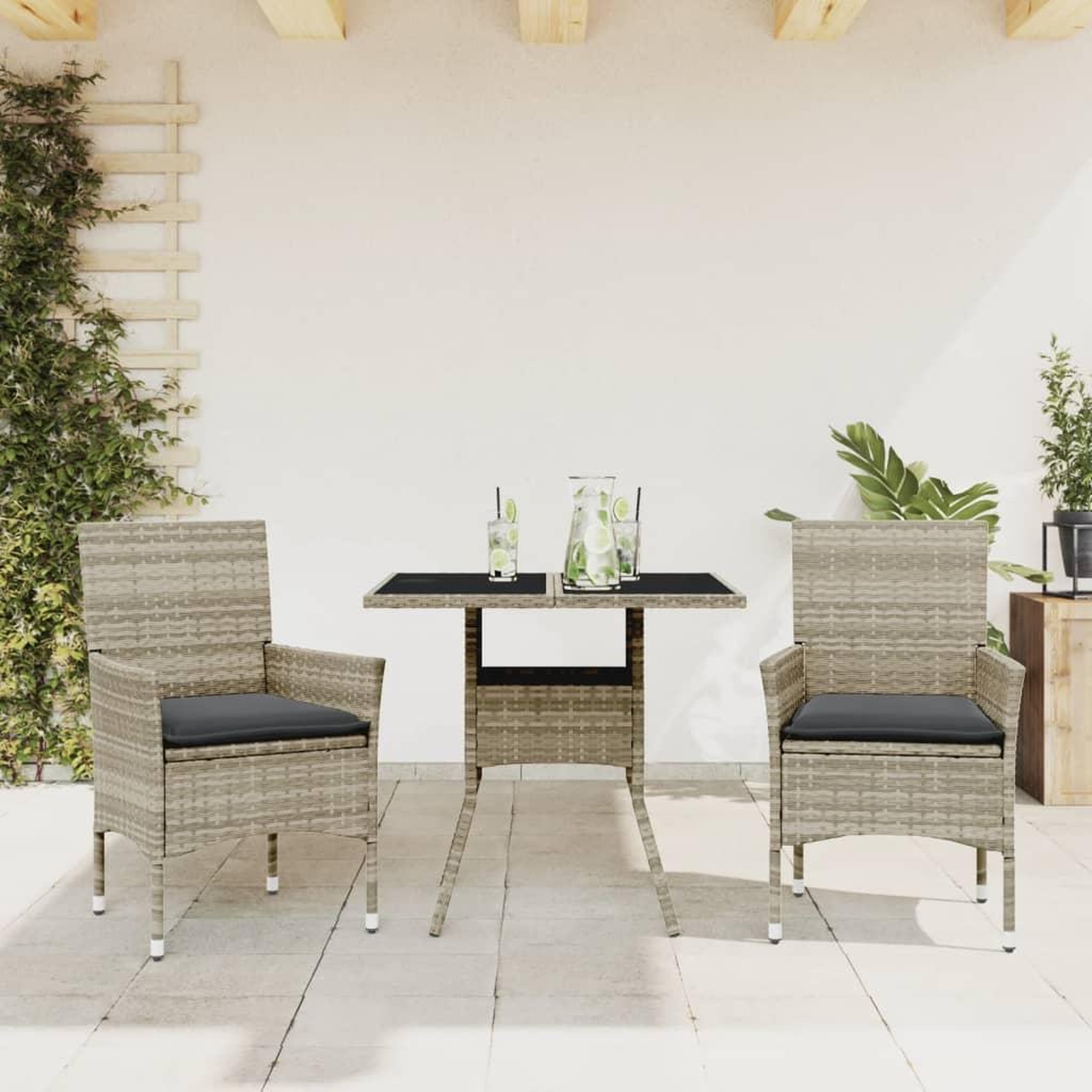 VIDAXL Ensemble a manger de jardin avec coussins 3 pcs rotin et verre