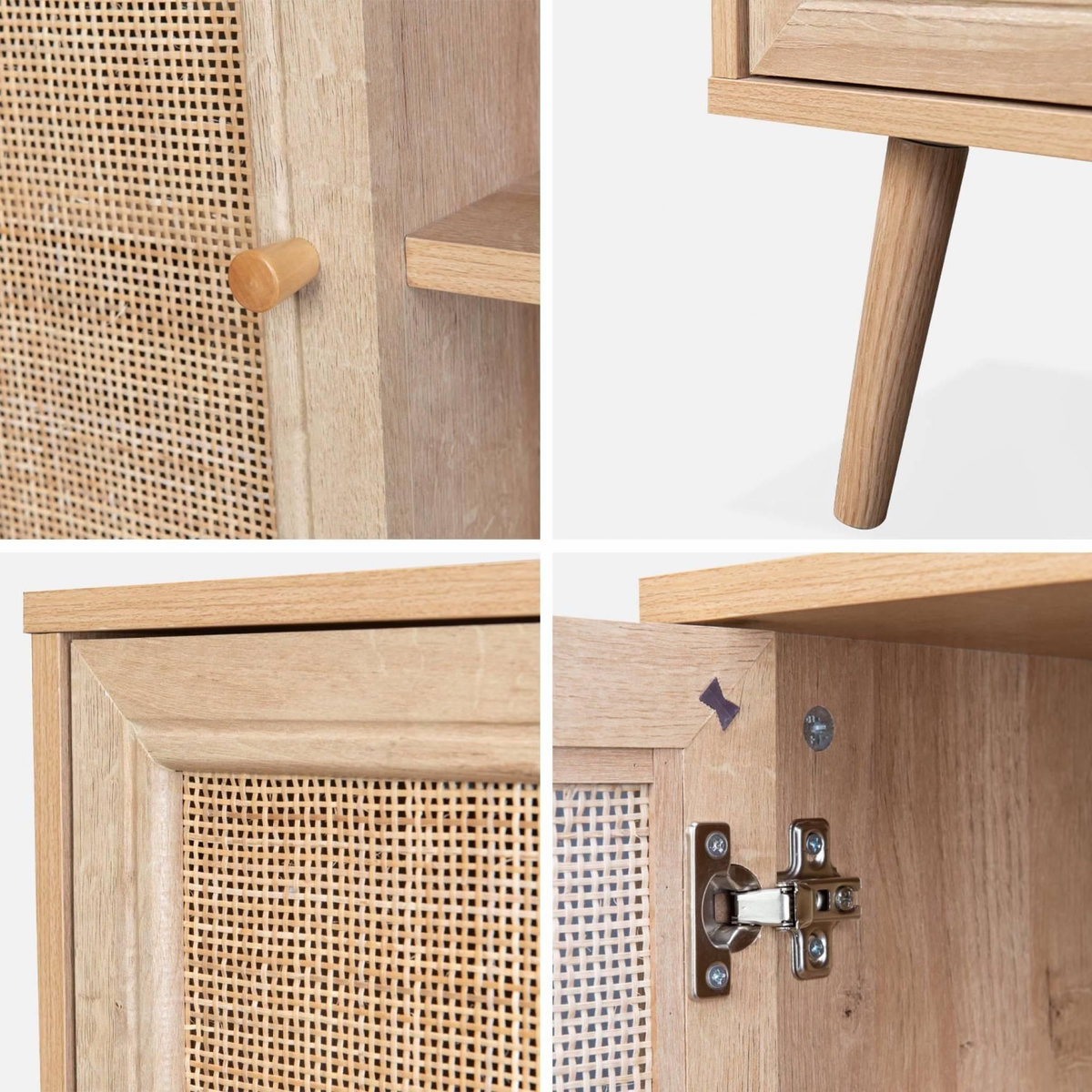 SWEEEK Meuble de rangement en cannage 80x39x65.8cm  Bohème - Naturel -  2 niveaux - 1 porte -  pieds scandinaves. buffet bas