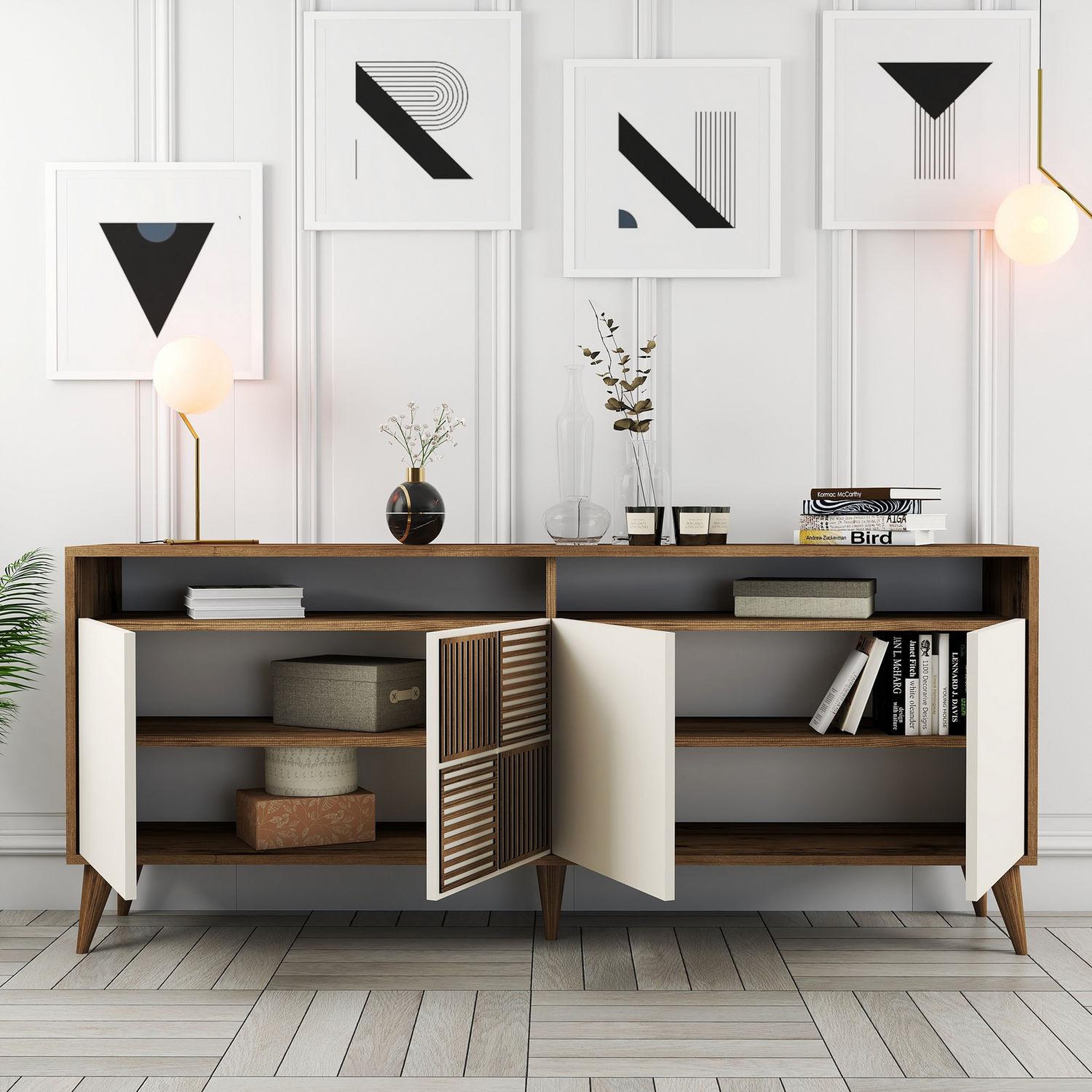 Voir la diapositive 4 : Habitat et Jardin Buffet en bois  Milan  - 180 x 35 x 78 cm - Noyer, Crème