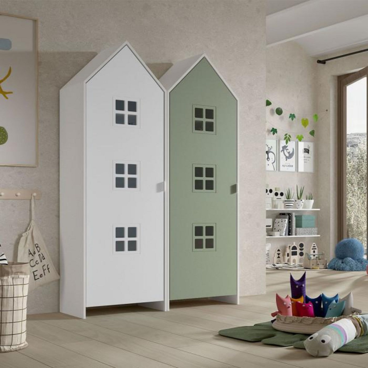 Paris Prix Pack - 2 Armoires Enfant  Casami Bruges  171cm Vert & Blanc