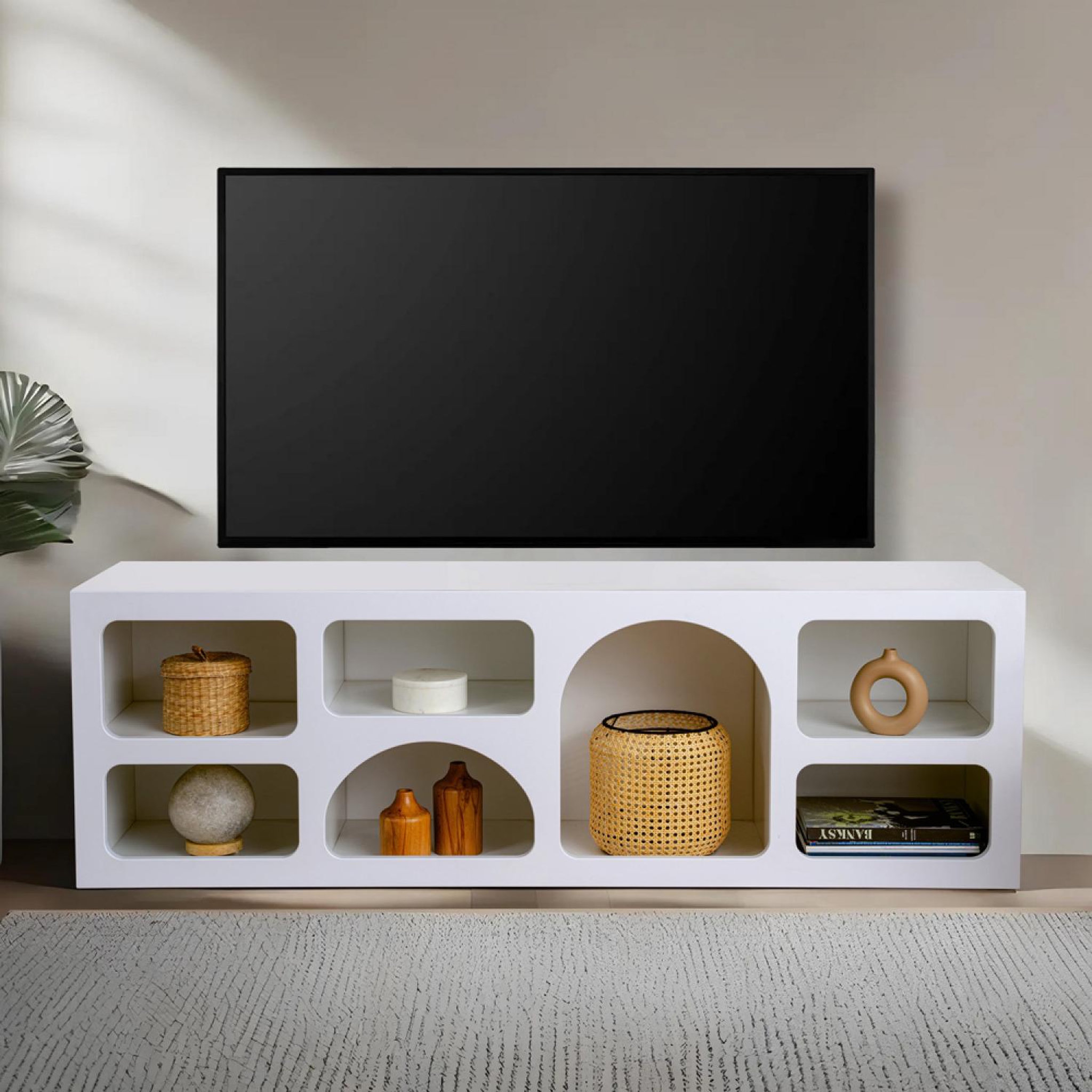 Voir la diapositive 6 : CONCEPT USINE Buffet bas 7 niches design organique blanc 160x50cm ferlis