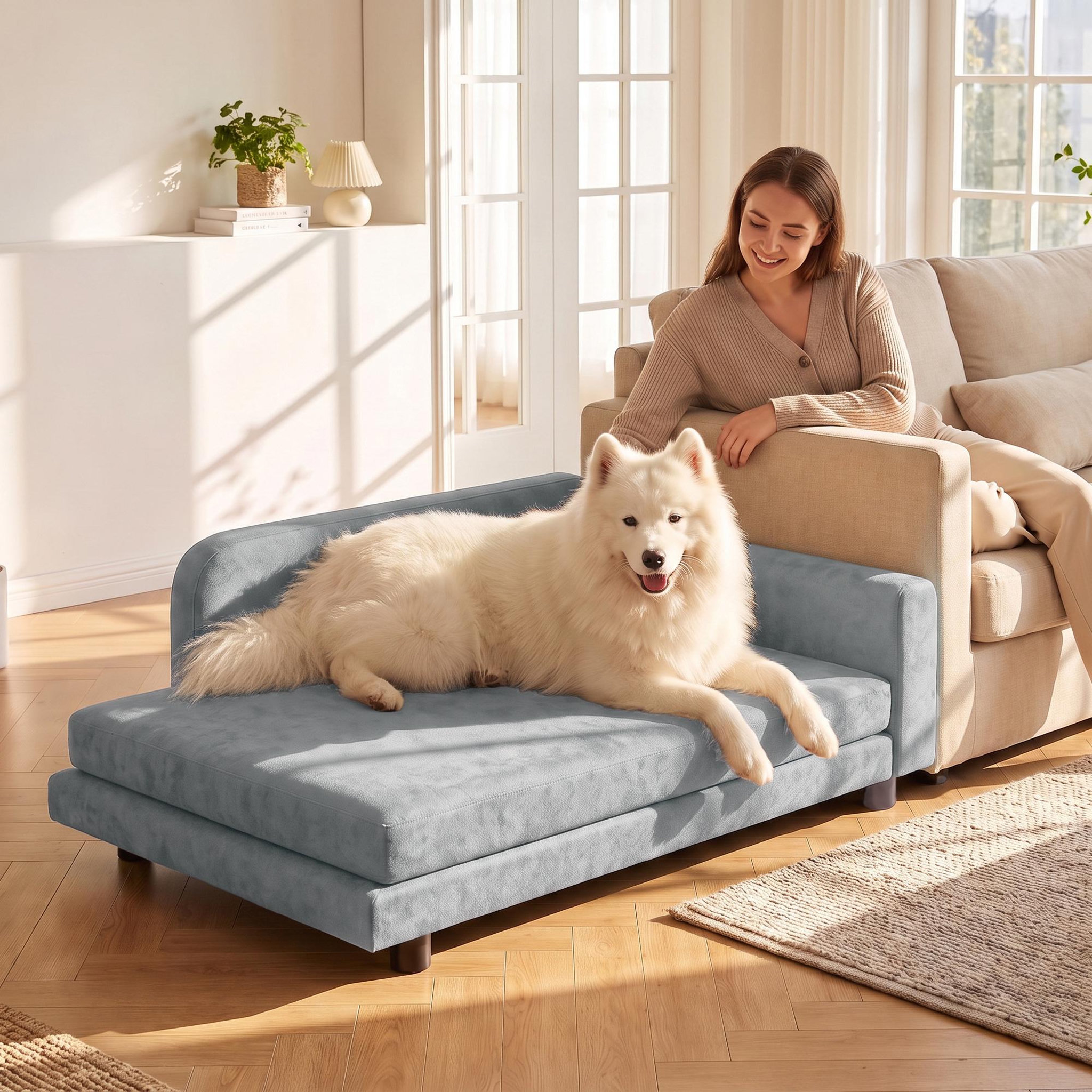 Voir la diapositive 4 : PAWHUT Canapé pour chien grande taille design velours grand confort gris