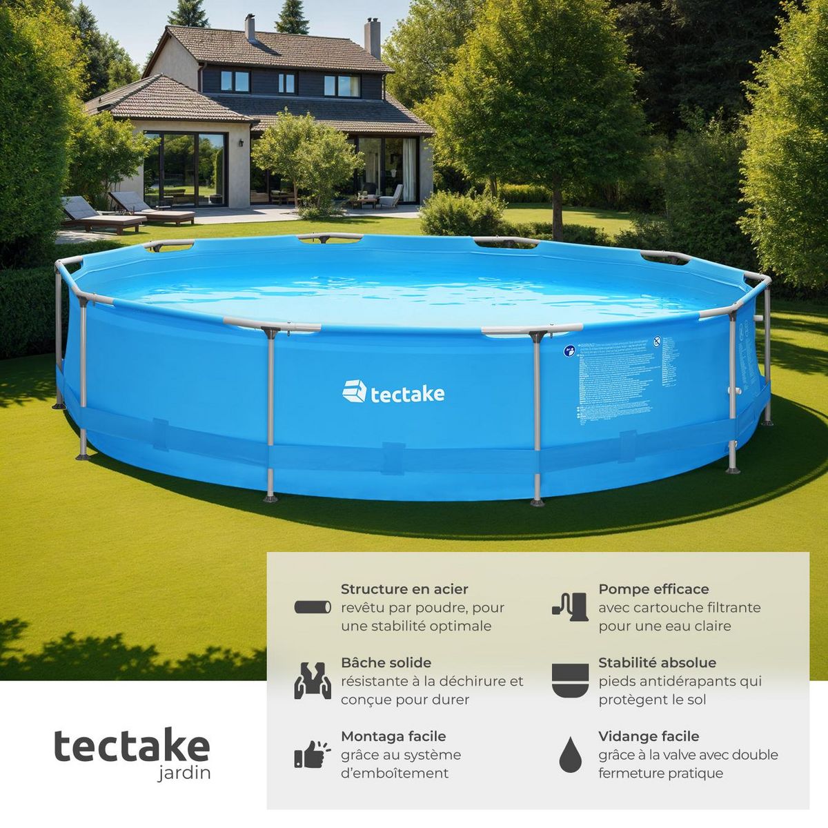 tectake Piscine ronde bleu