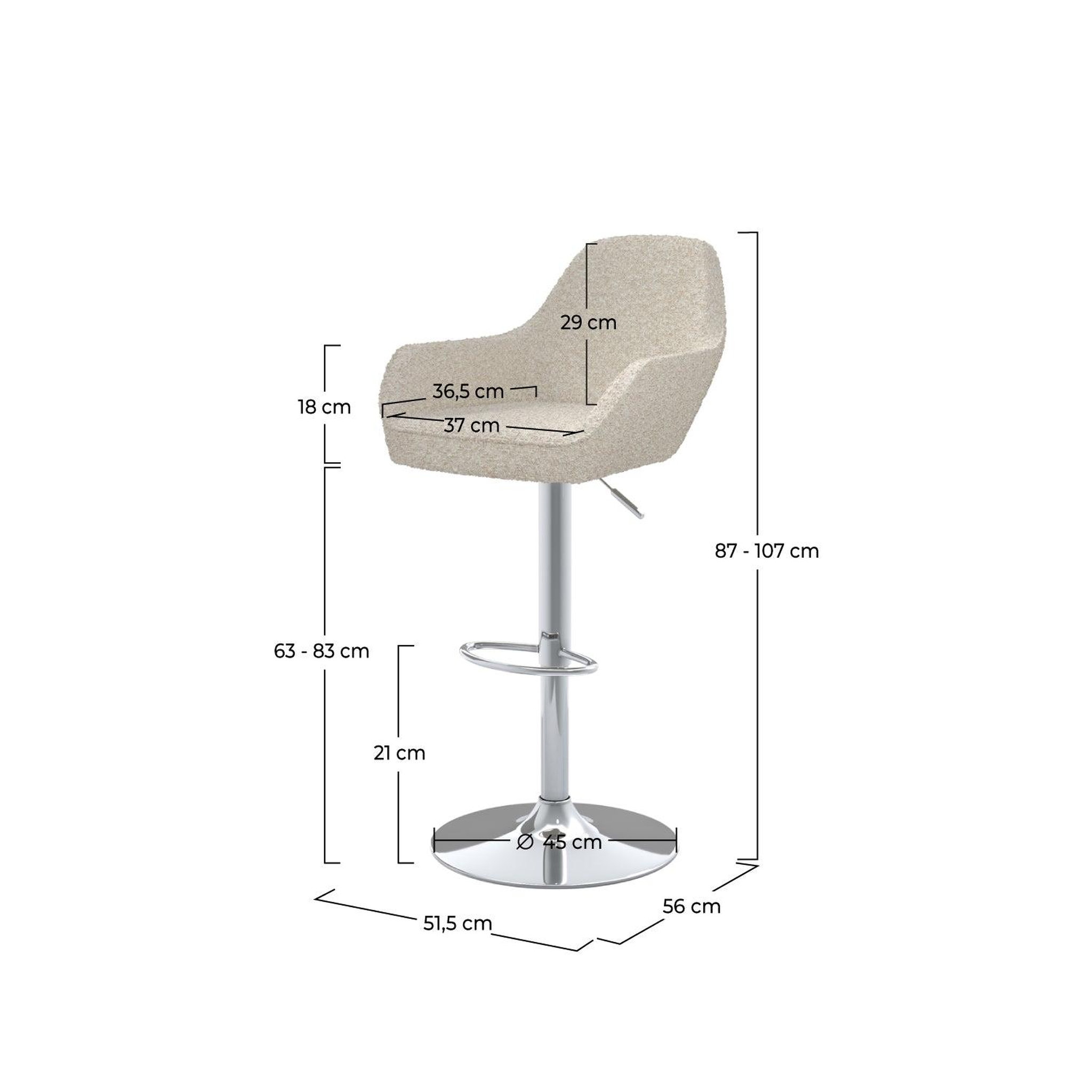 Voir la diapositive 4 : MAISON PAVANE Lot de 2 chaises de bar effet laine bouclette blanc cassé 63/83 cm-adam