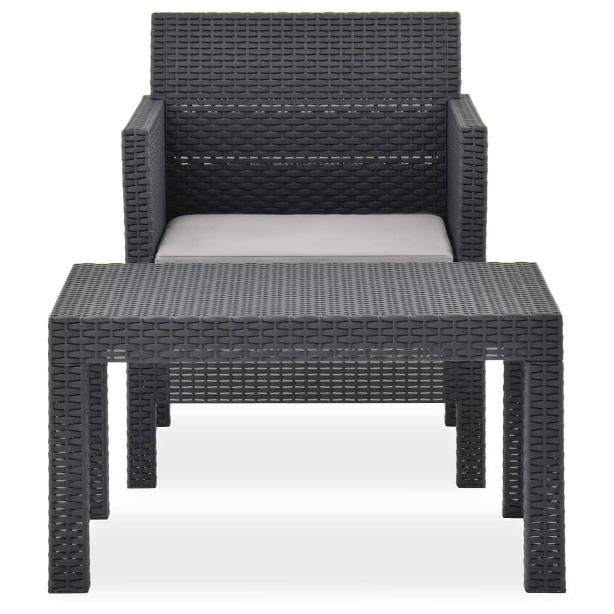 Voir la diapositive 2 : VIDAXL Salon de jardin 2 pcs avec coussin pp rotin anthracite