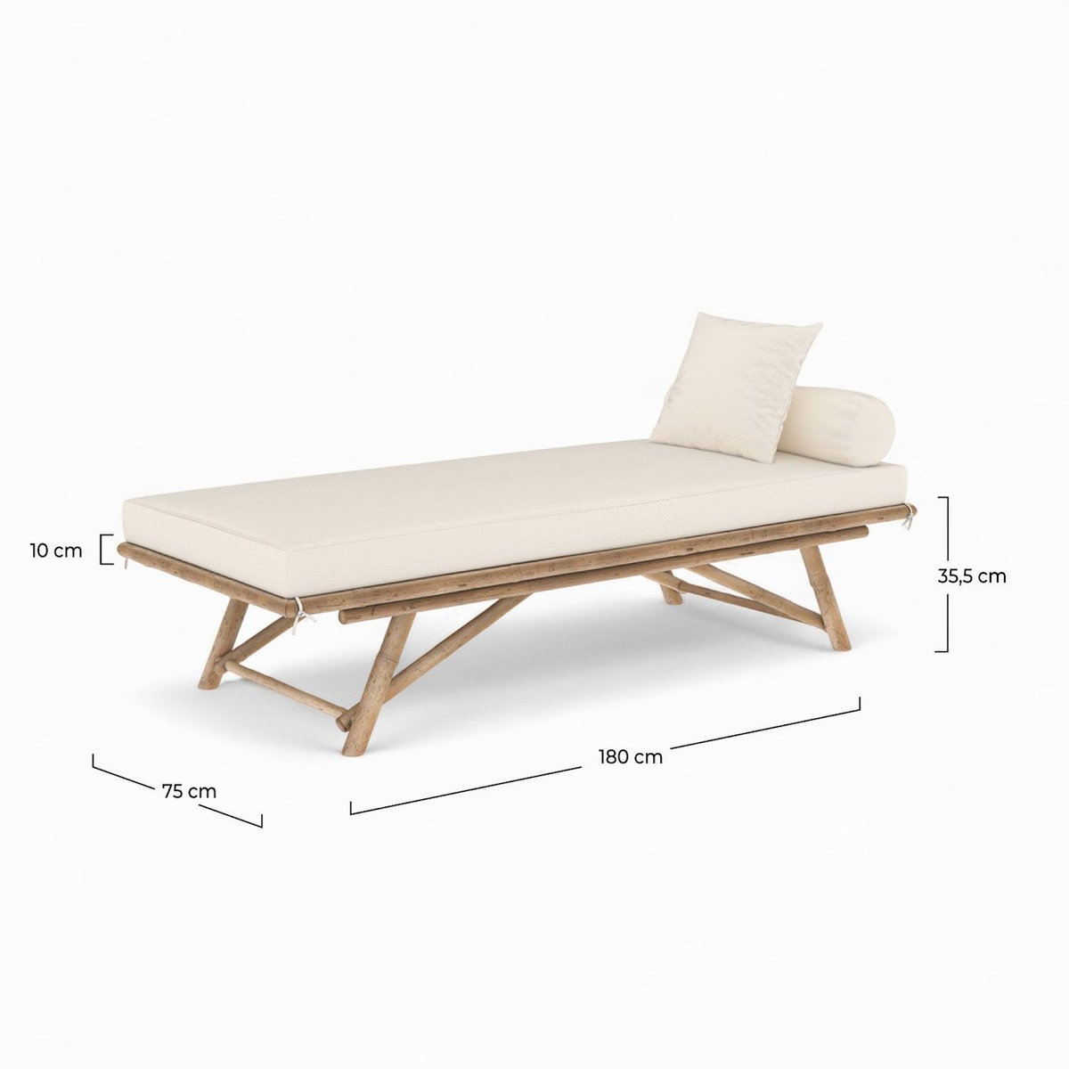 Rendez vous déco Banquette de jardin en bambou avec matelas blanc-Vadella