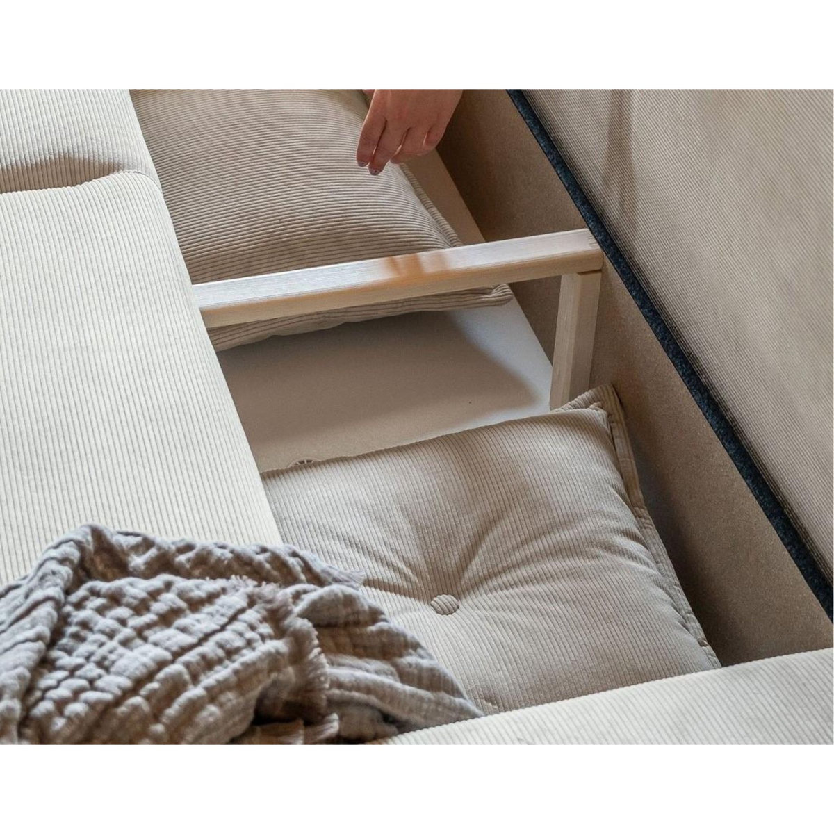 BEST MOBILIER Lena - canapé panoramique d'angle gauche 7 places - convertible avec coffre - en velours côtelé