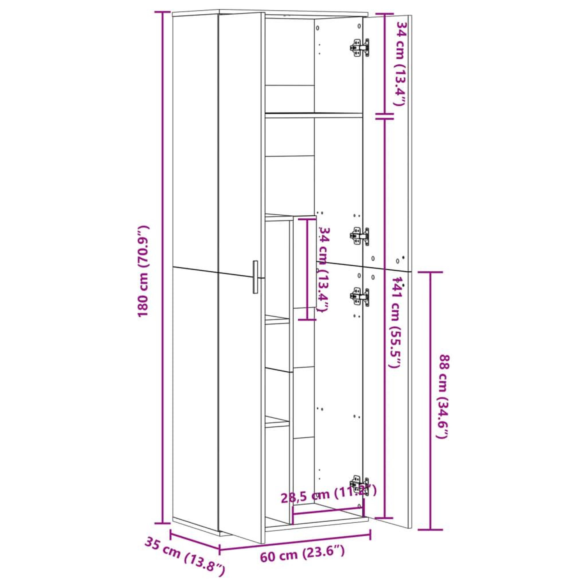 Voir la diapositive 6 : VIDAXL Buffet haut sonoma gris 60x35x180 cm bois d'ingenierie
