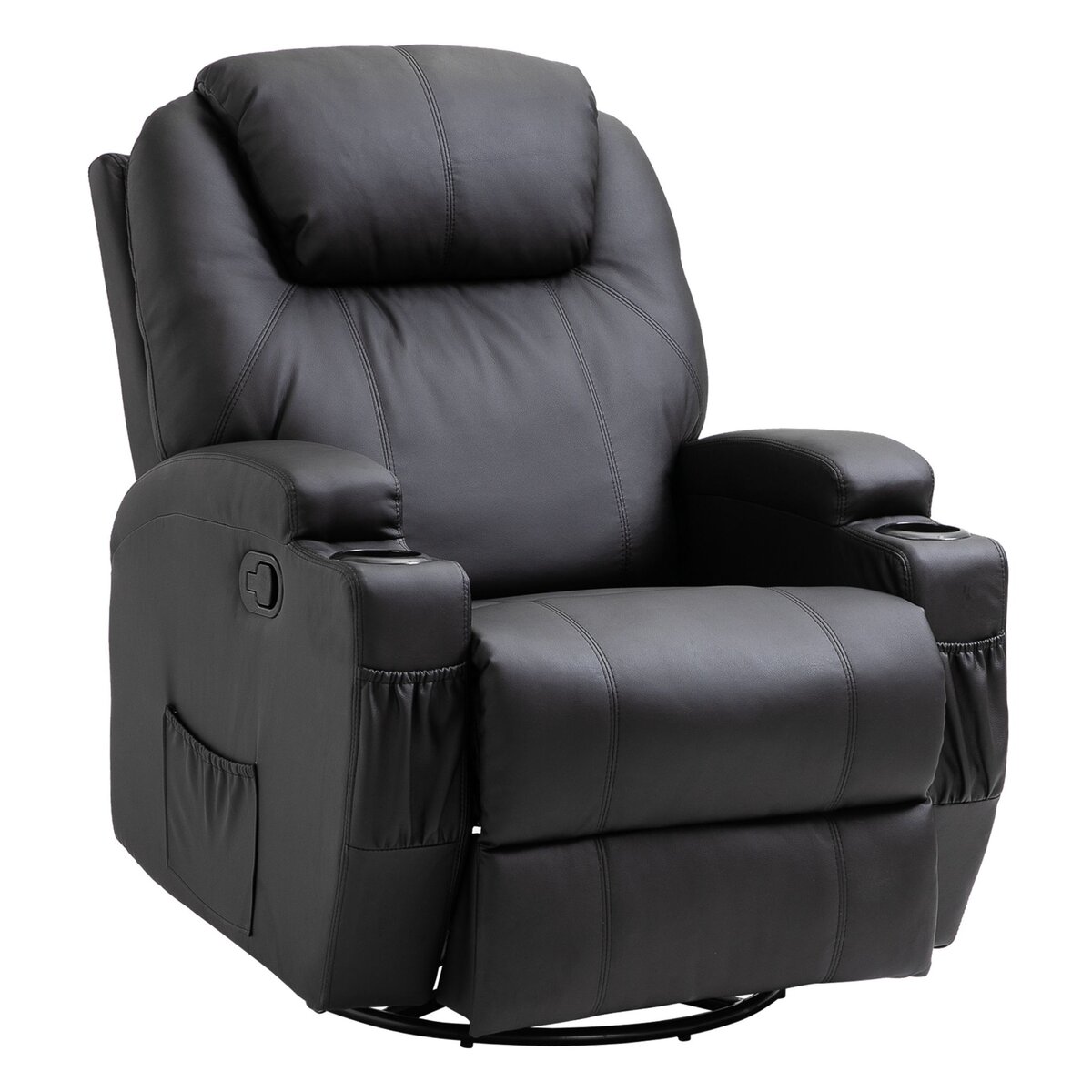 HOMCOM Fauteuil luxe de relaxation et massage inclinaison dossier repose-pied réglable revêtement synthétique noir