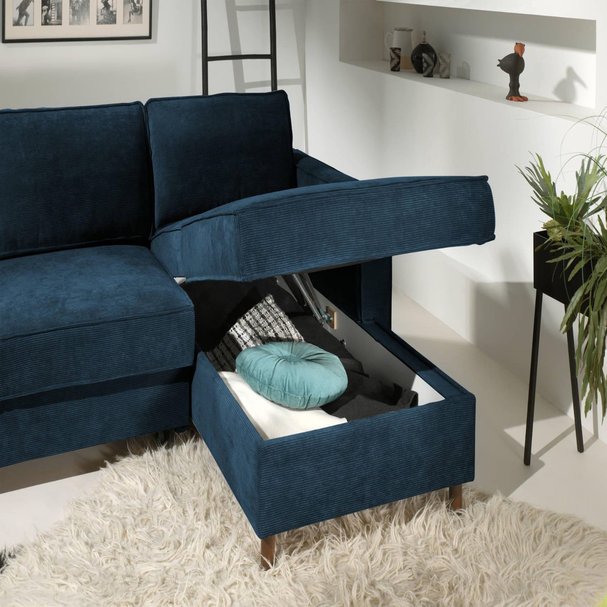 LISA DESIGN Jake - canapé d'angle droit - convertible avec coffre - 4 places - en velours côtelé