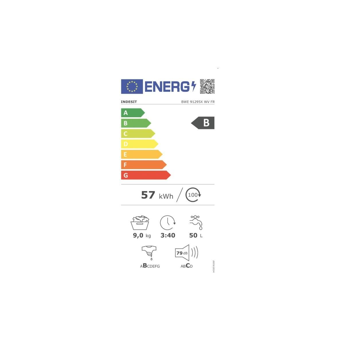 Indesit Lave-linge hublot 9kg 1200 tours/min blanc - BWE91295XWVFR