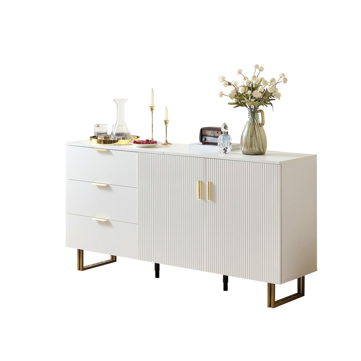 MERAX Buffet 2 porte(s) 3 tiroir(s) - 160 cm blanc mdf
