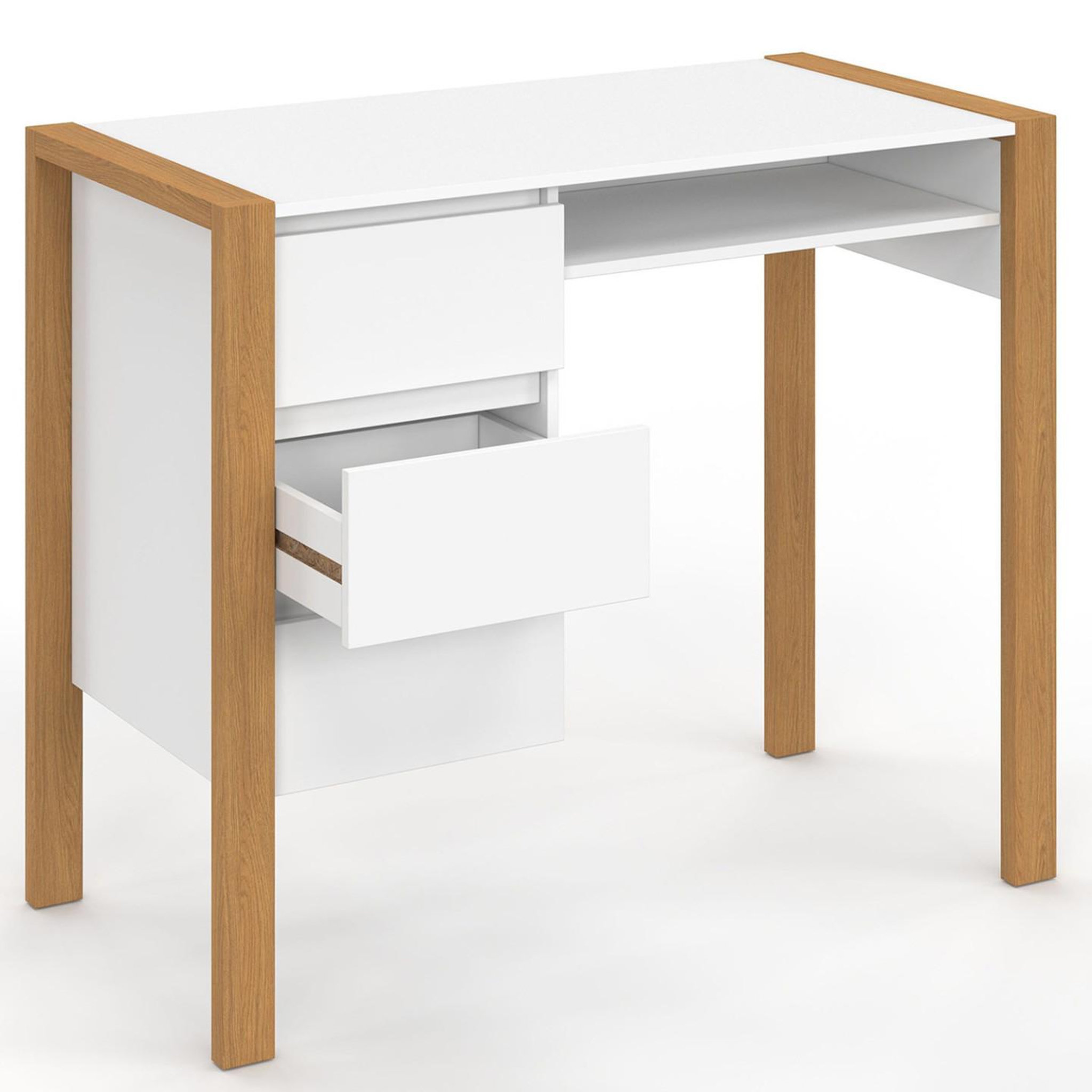Voir la diapositive 6 : ID MARKET Bureau scandinave hugo avec 3 tiroirs et niche blanc et bois