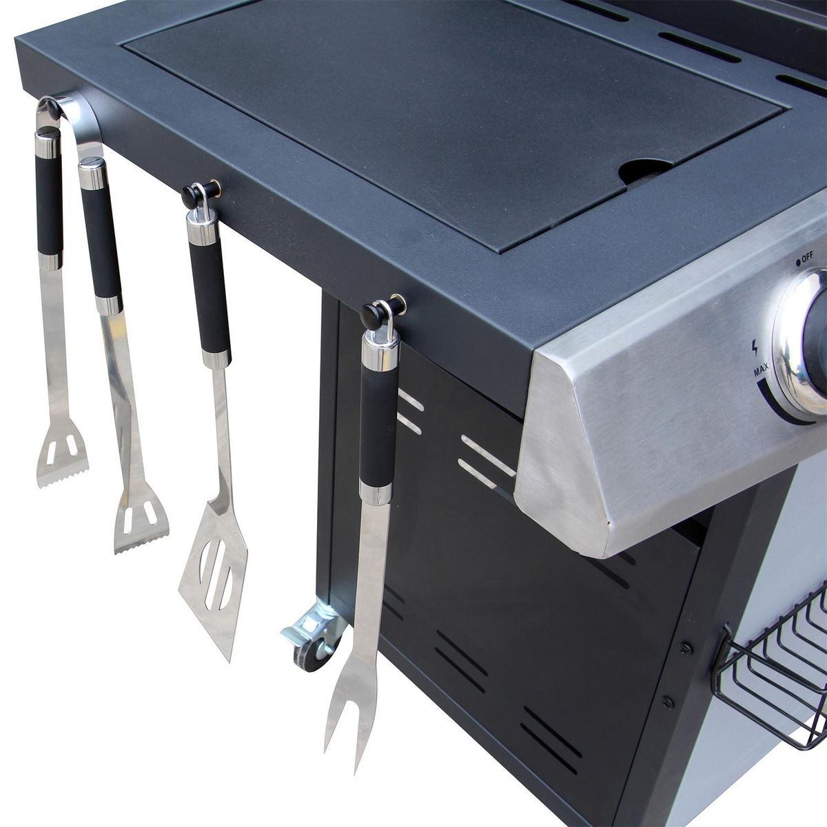 CONCEPT USINE Barbecue à gaz et plancha 3 + 1 brûleurs avec ustensiles ACOMA