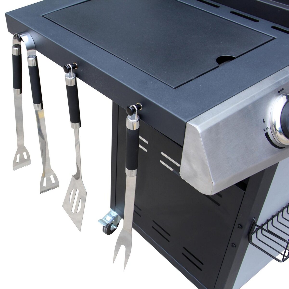 CONCEPT USINE Barbecue à gaz et plancha 3 + 1 brûleurs avec ustensiles ACOMA