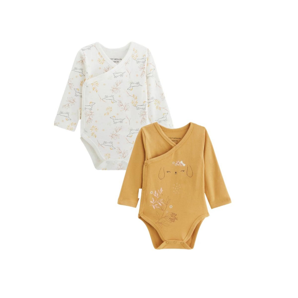 Petit Béguin Lot de 2 bodies bébé manches longues ouverture croisée Emilie