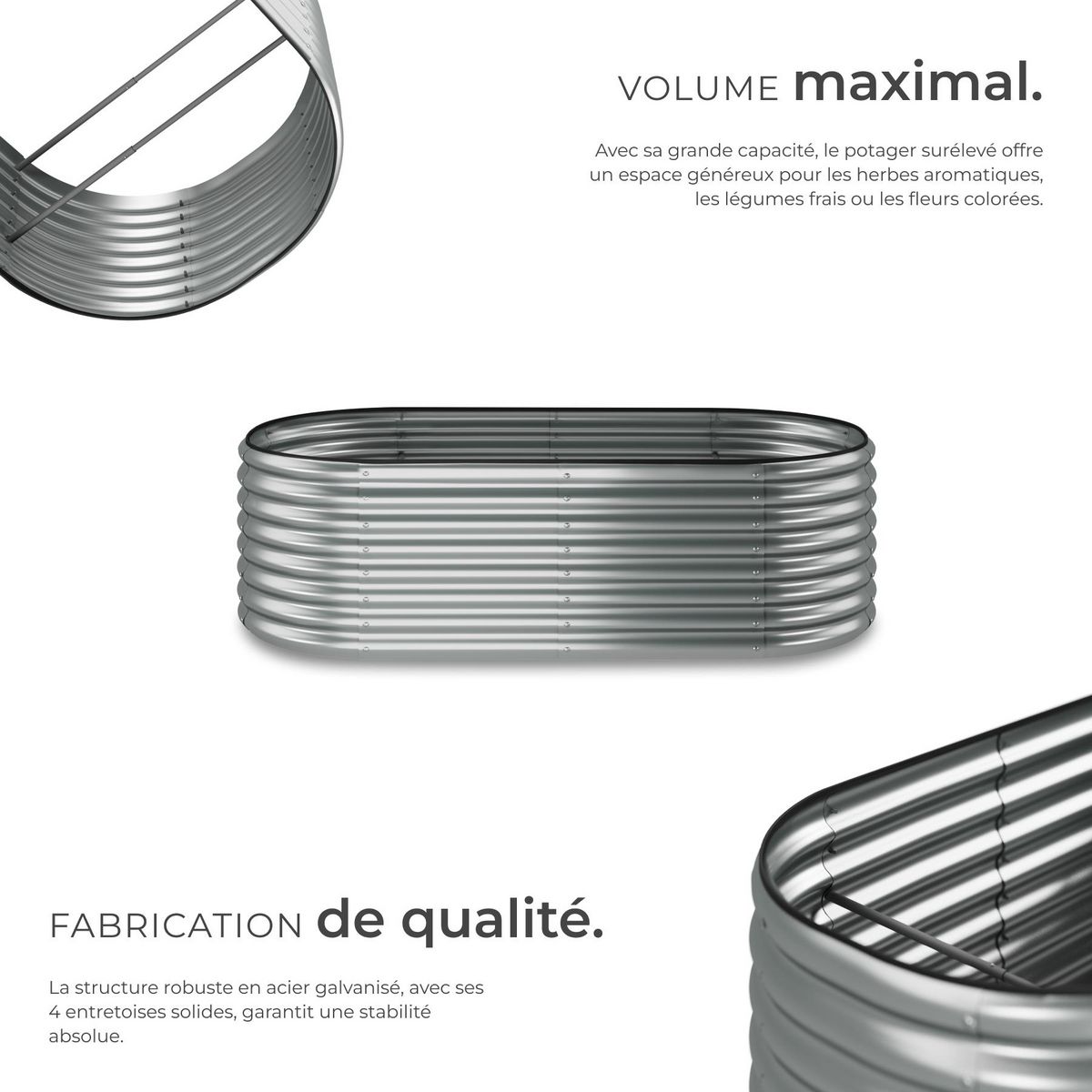 tectake Carré potager en acier galvanisé argent