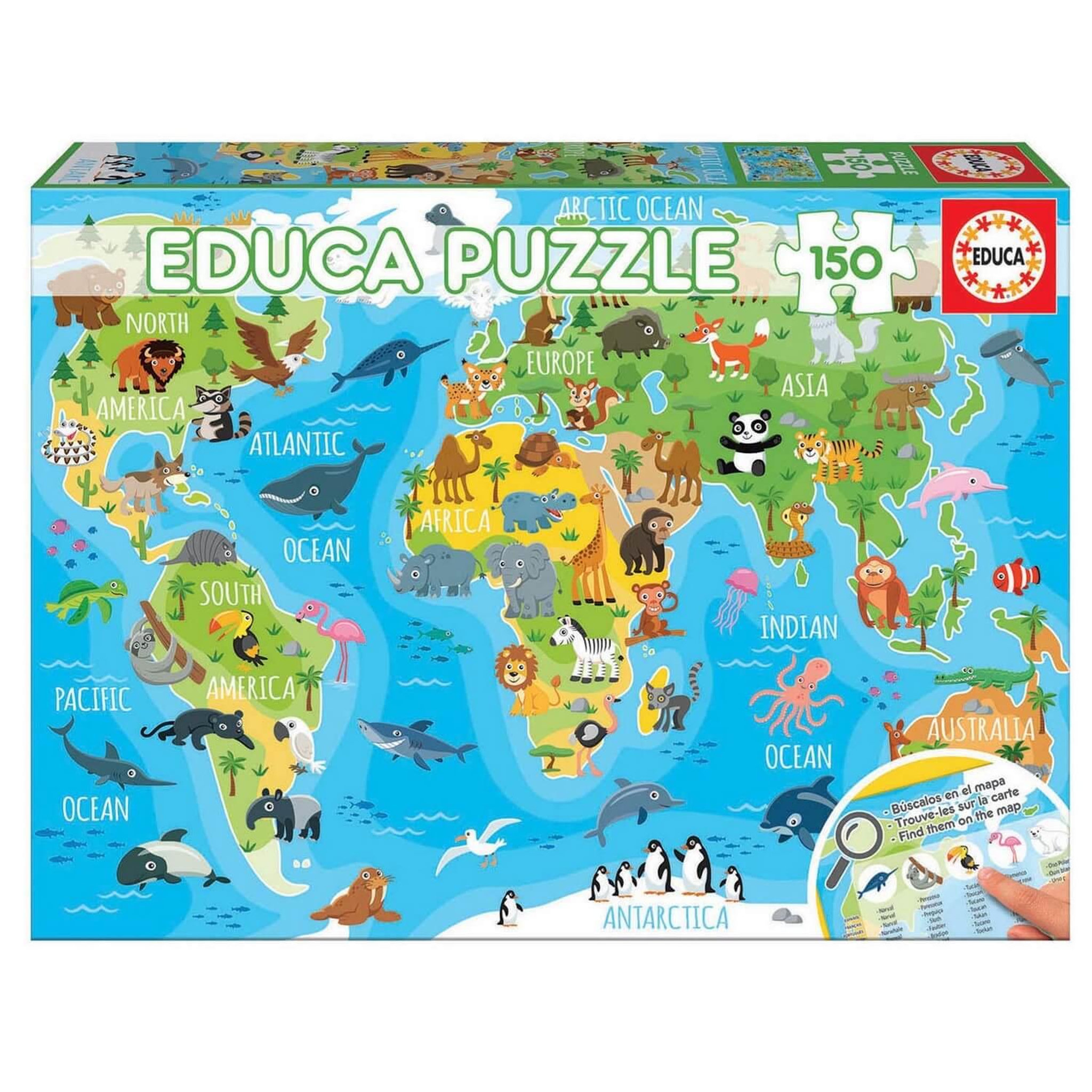 Voir la diapositive 2 : EDUCA Puzzle 150 pièces : Mappemonde animaux