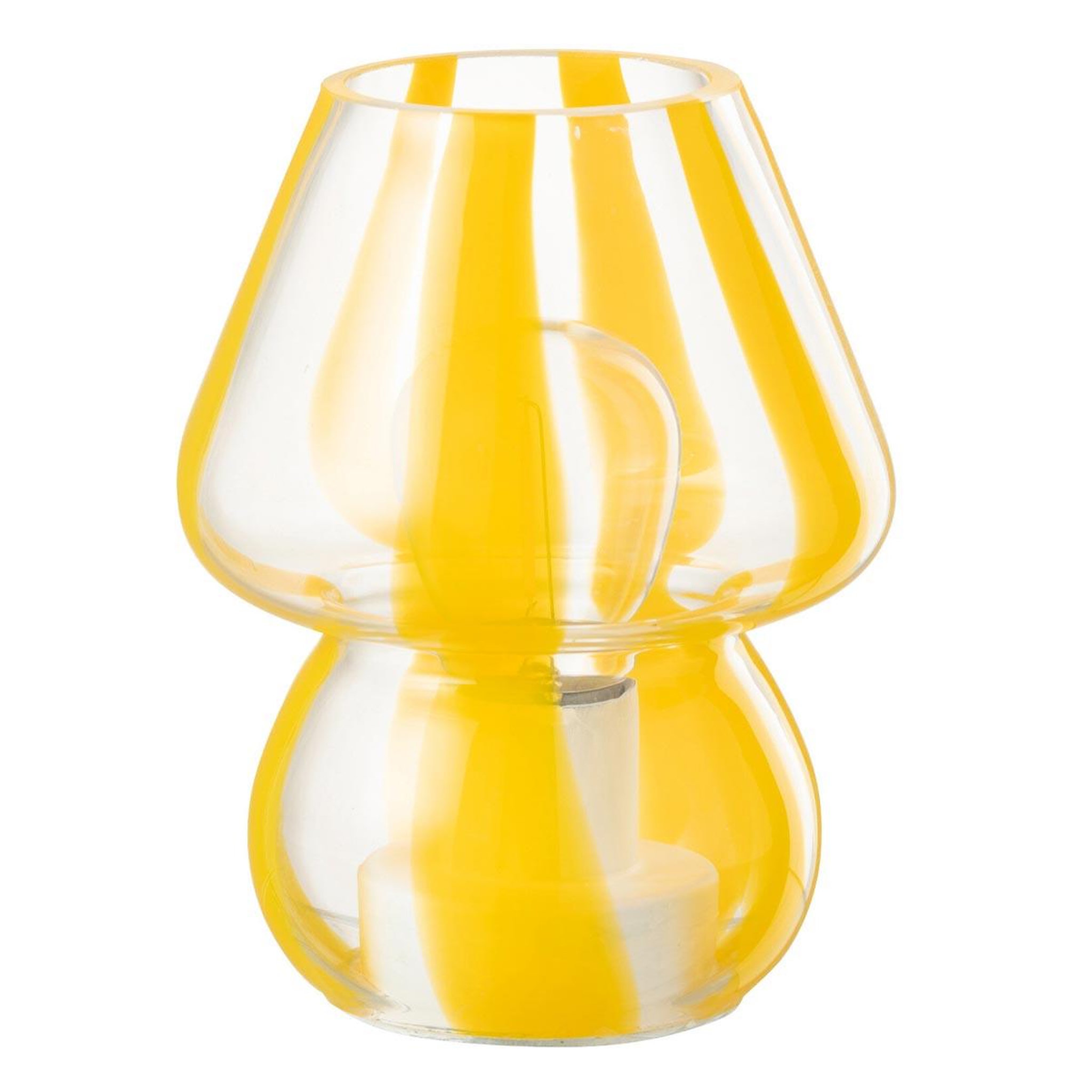 J-LINE Lampe à poser rayures en verre  ophelie  15cm jaune