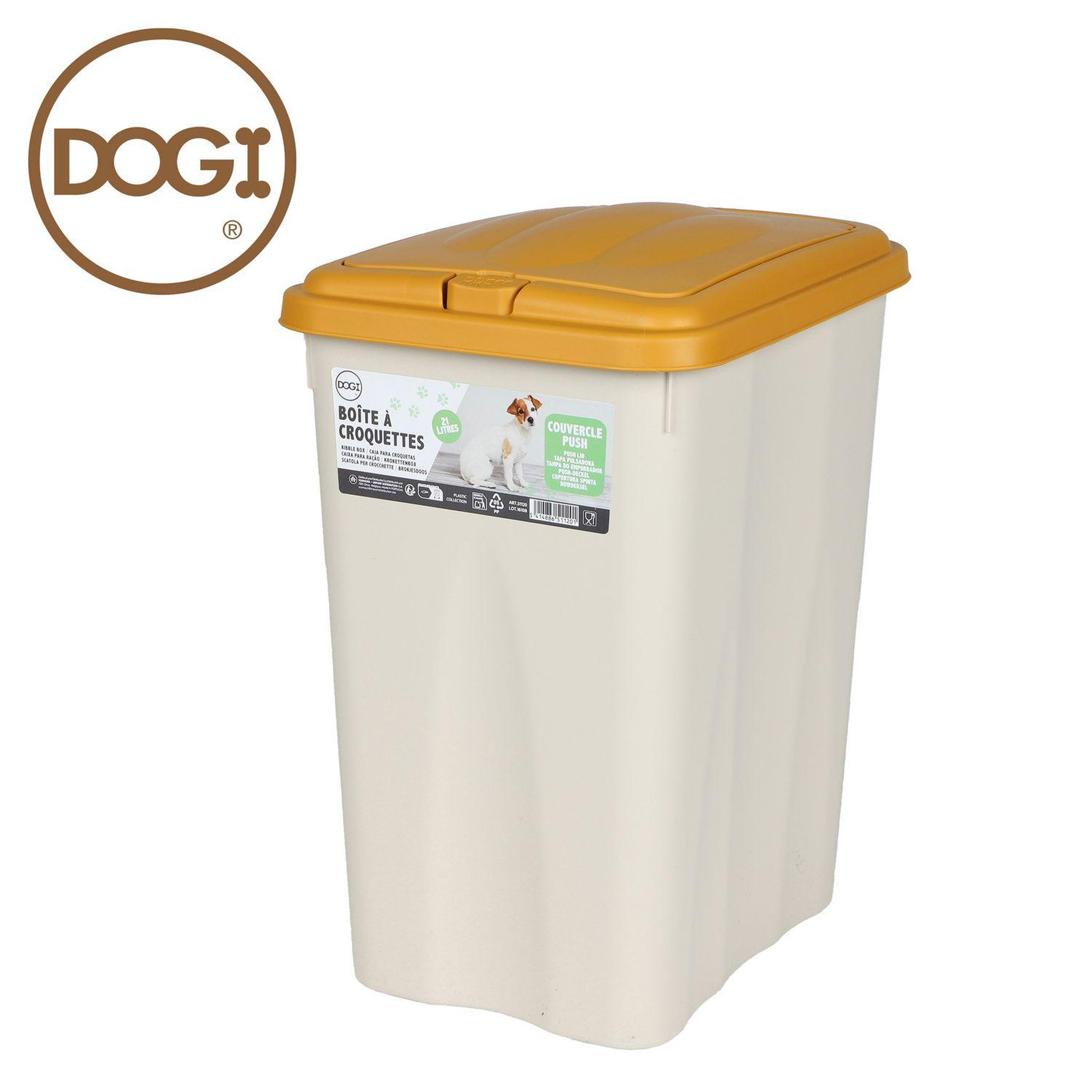 Voir la diapositive 2 : FORNORD Boîte conteneur à croquettes avec couvercle push coco - 21 l - blanc