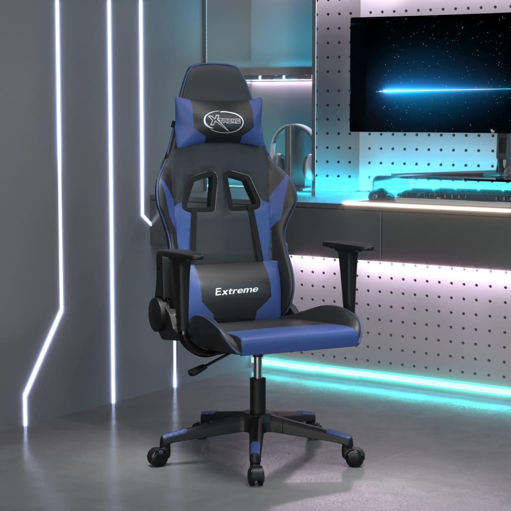 VIDAXL Chaise de jeu Noir et bleu Similicuir