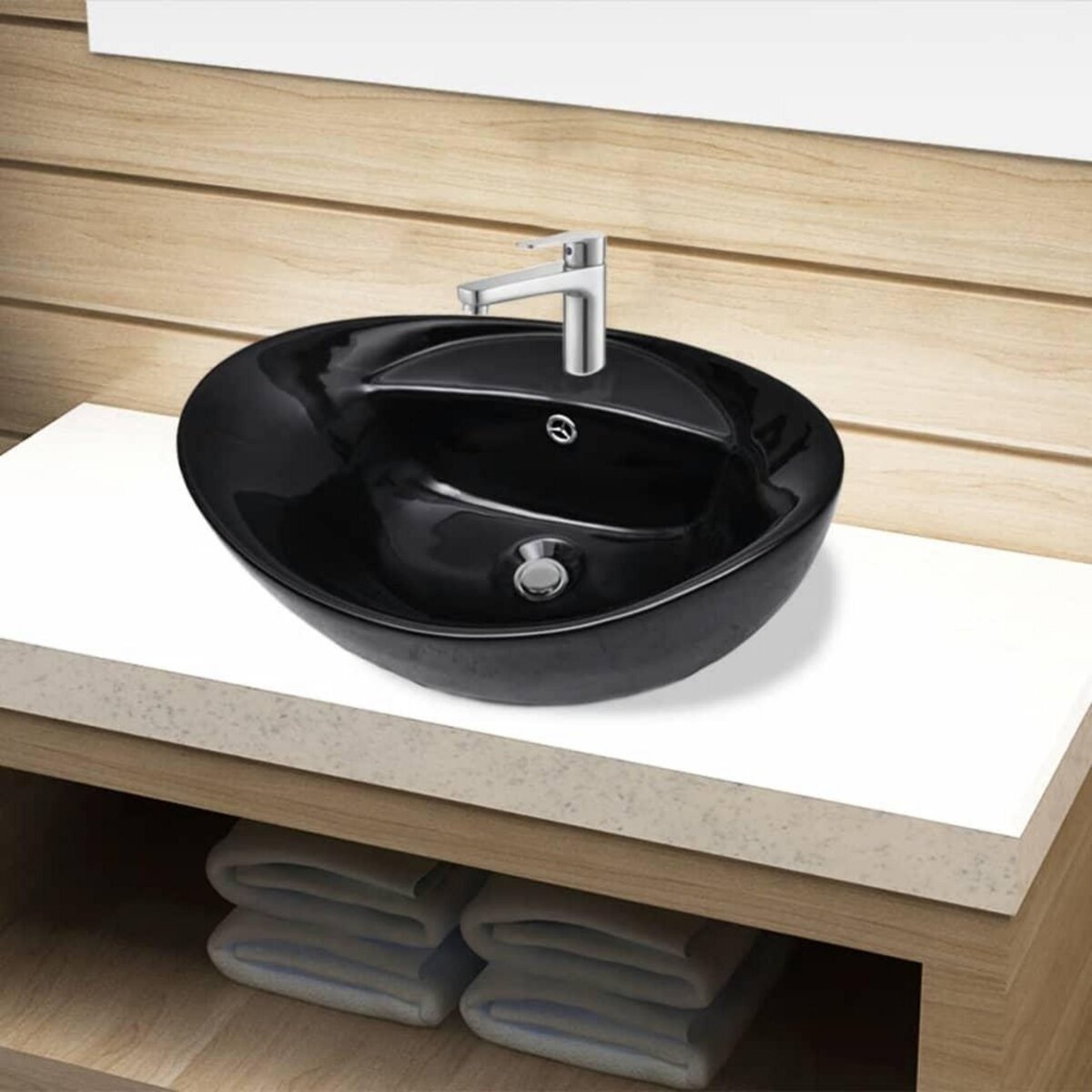 VIDAXL Vasque ovale a trou trop-plein/robinet ceramique pour salle de bain