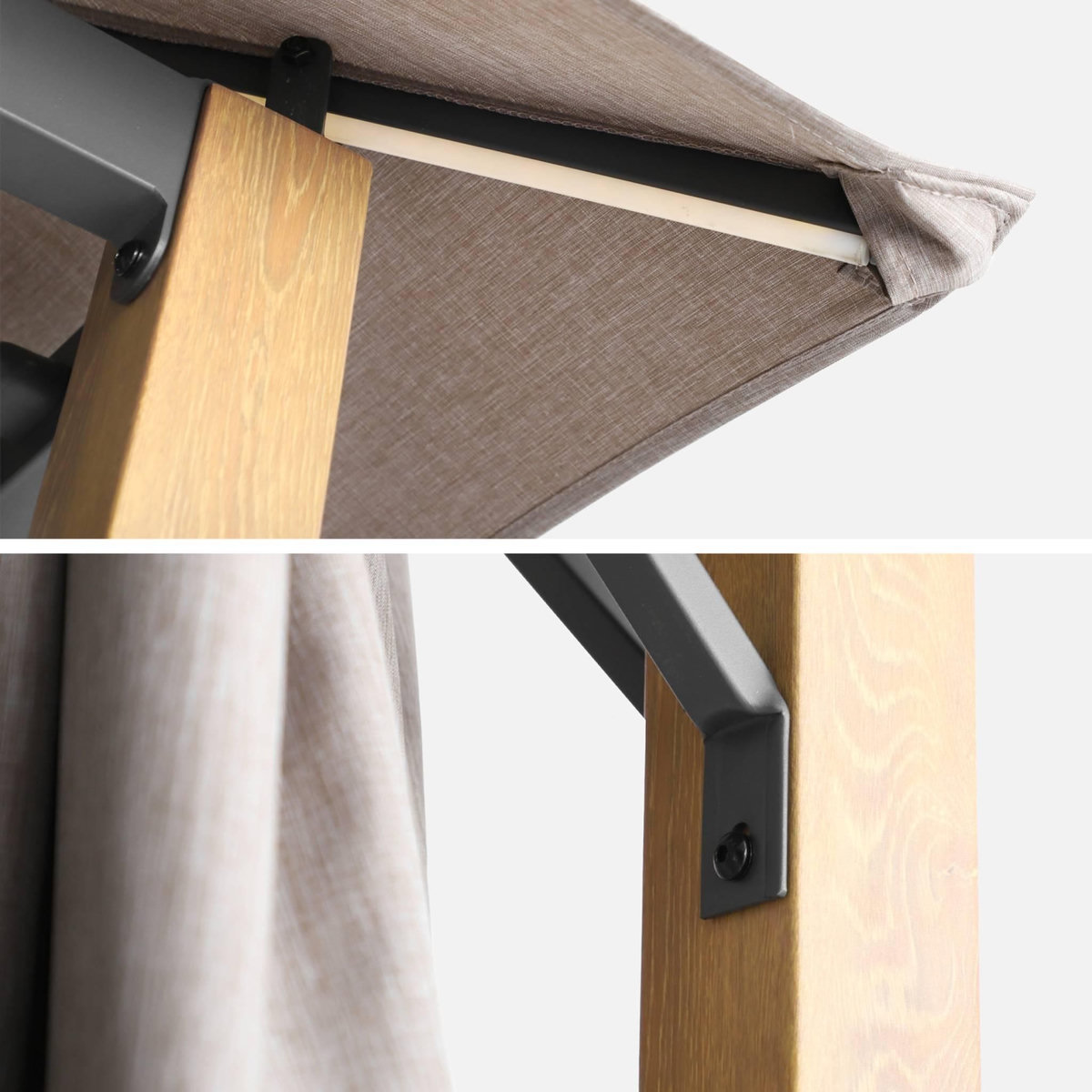 SWEEEK Tonnelle 4x3m aluminium effet bois avec rideaux et led - Veluna