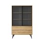 Voir la diapositive 2 : BEST MOBILIER Larry - vitrine - 2 portes et 2 tiroirs - effet bois et métal noir - 144 cm