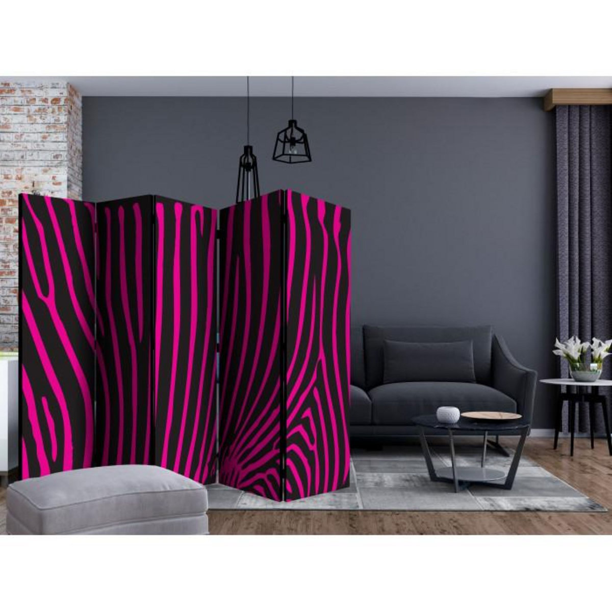 Paris Prix Paravent 5 Volets  Zebra Pattern Violet  172x225cm