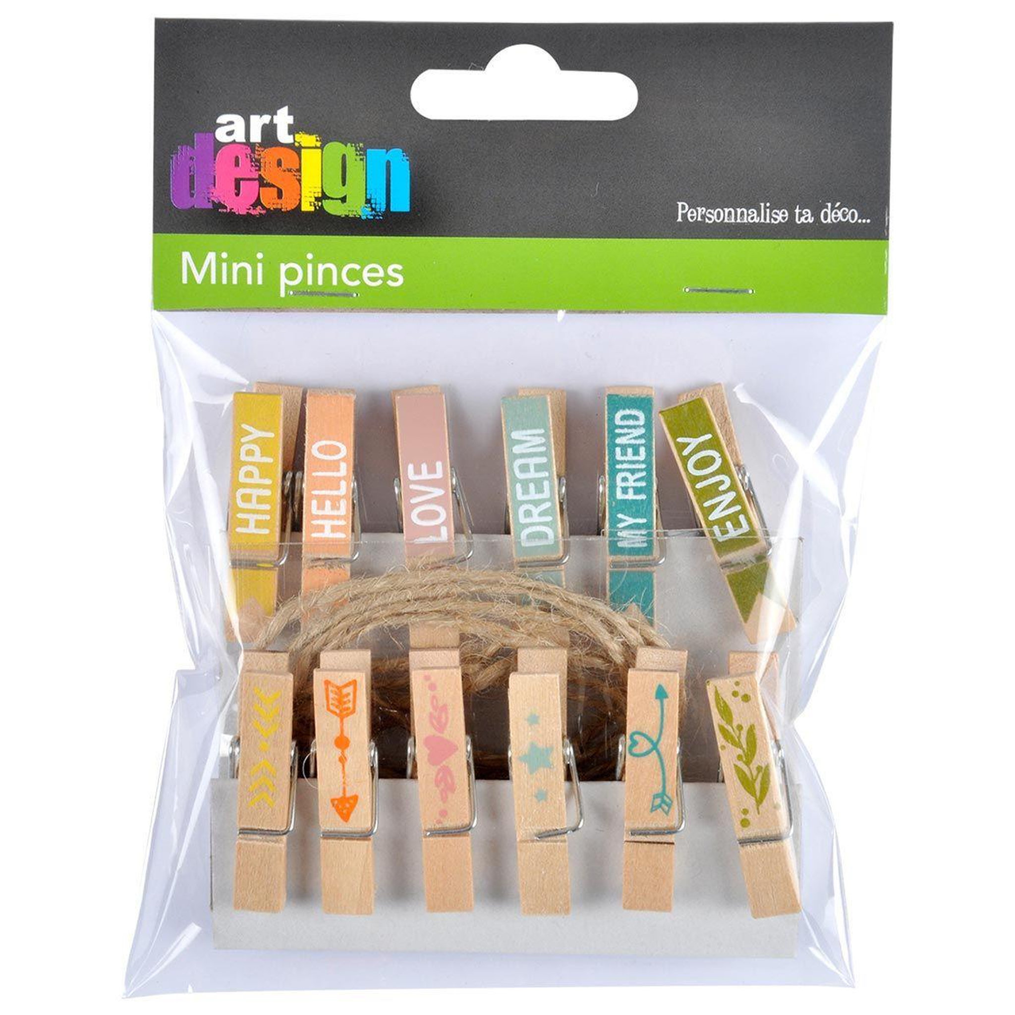 Voir la diapositive 2 : ARTDESIGN Lot de 12 pinces en bois  motif  3cm multicolore