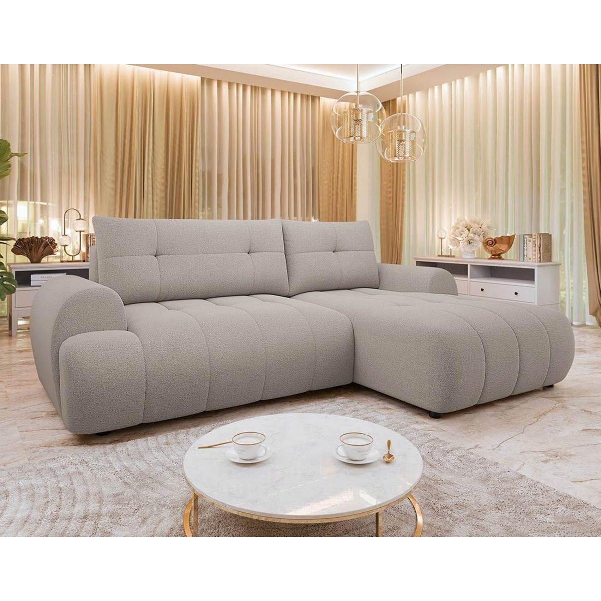 BEST MOBILIER Luzzio - canapé d'angle droit 4 places convertible avec coffre en tissu texturé