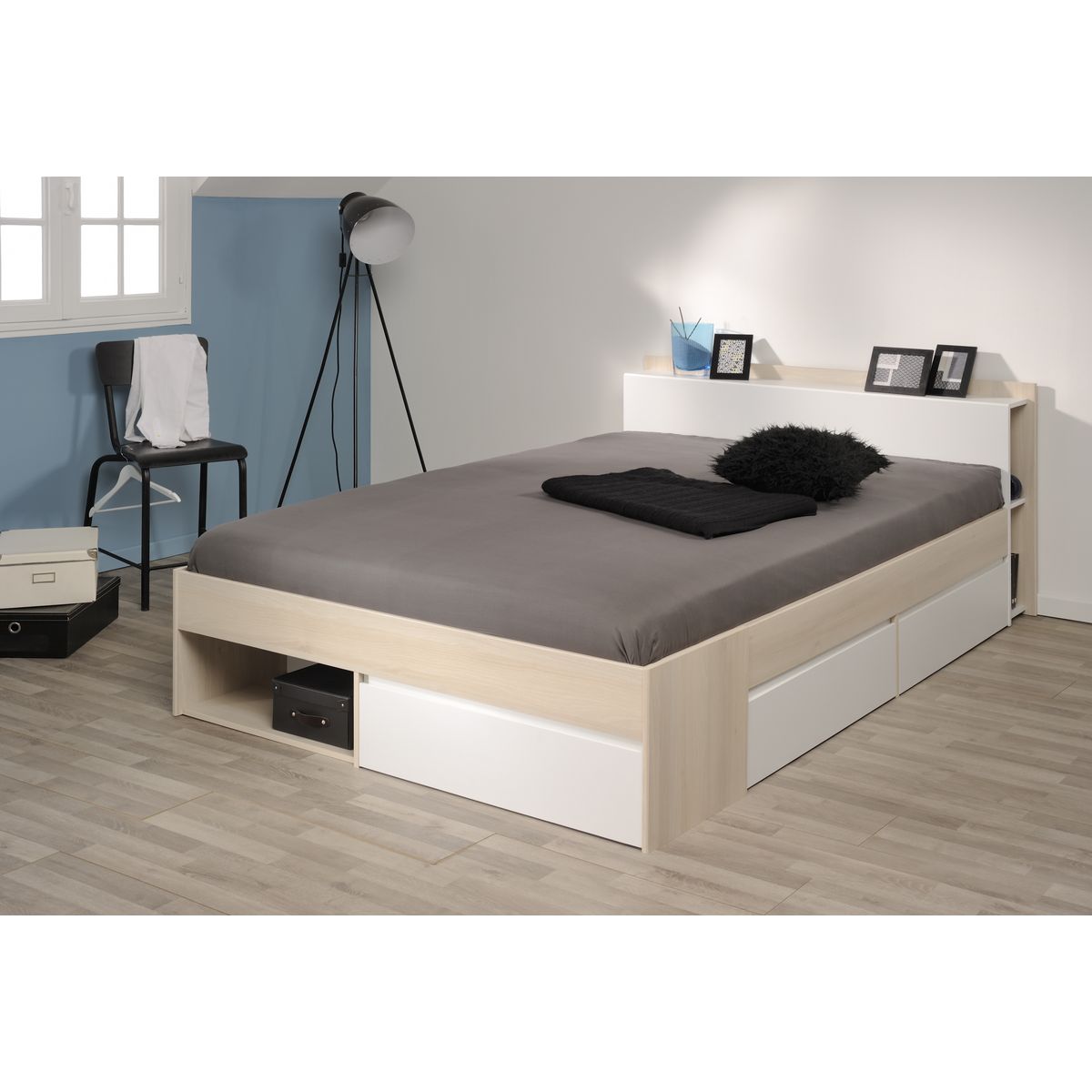Lit double adulte 160x200 cm avec rangements BOOST