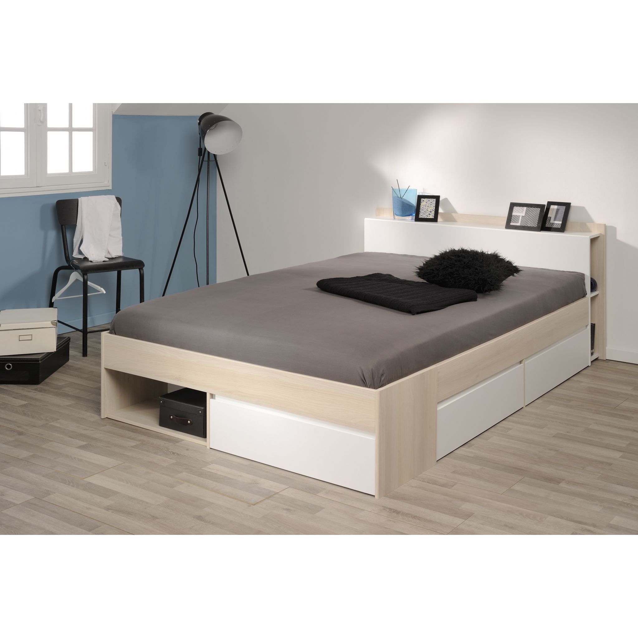 Lit double adulte 160x200 cm avec rangements BOOST
