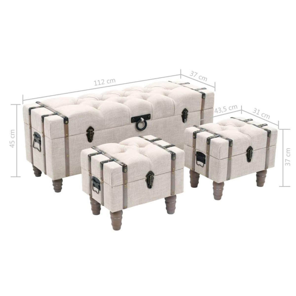 VIDAXL Ensemble de bancs de rangement 3 pcs Bois massif et acier