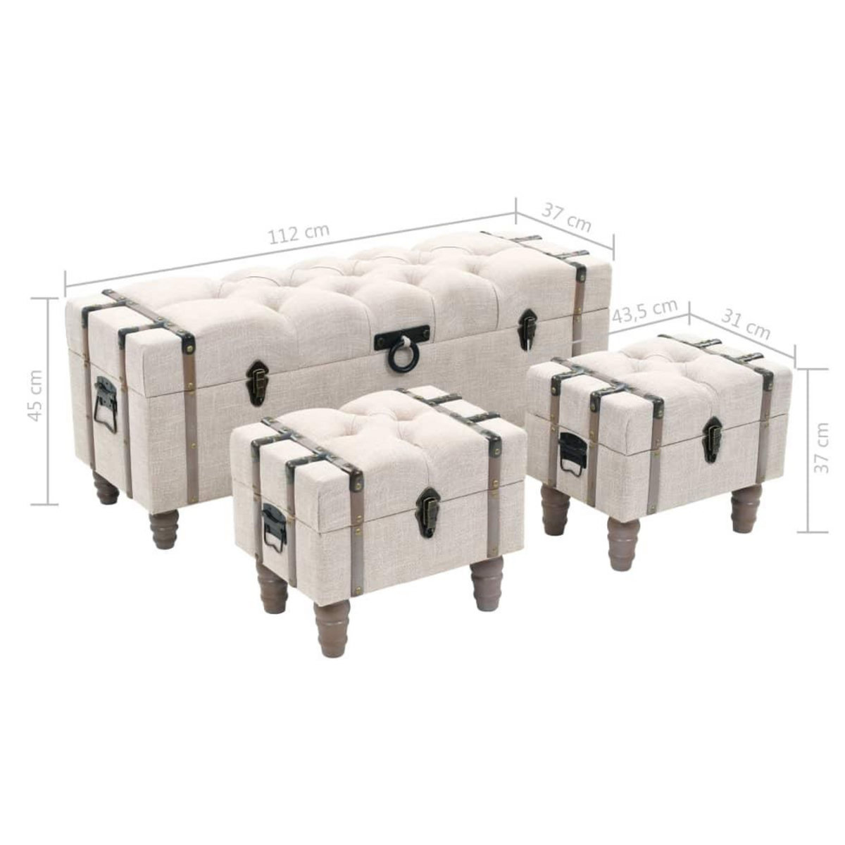 VIDAXL Ensemble de bancs de rangement 3 pcs Bois massif et acier