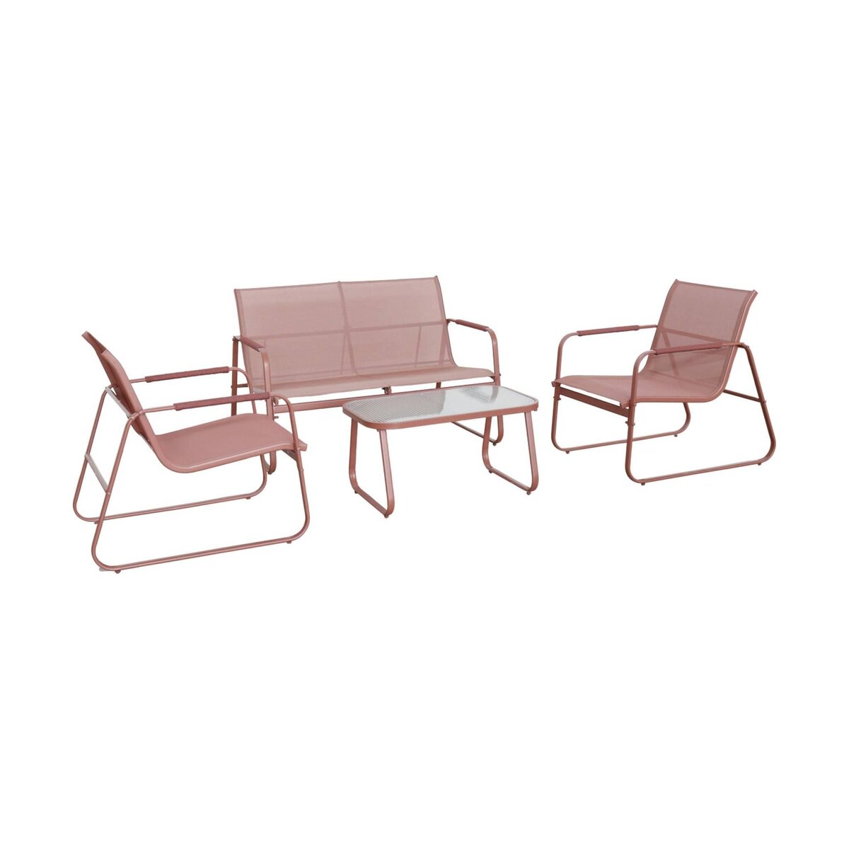 SWEEEK Salon de jardin NOTO acier, 4 places, un canapé, une table, deux fauteuils textilene