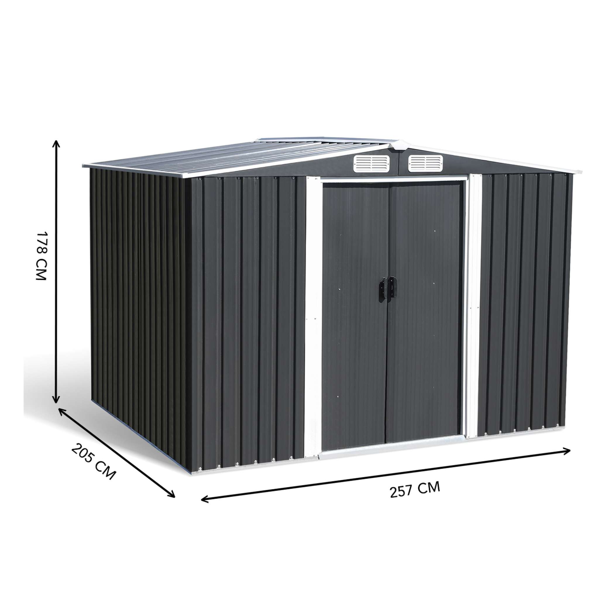 Voir la diapositive 5 : ID MARKET Abri de jardin 5,3 m² gris en acier galvanisé avec base