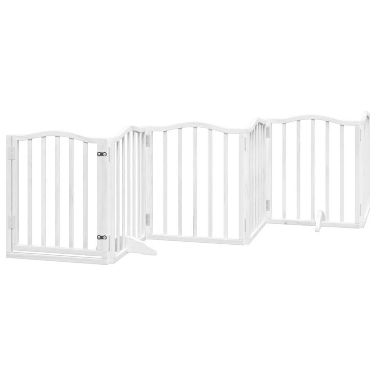 VIDAXL Barriere pour chiens et porte 6 panneaux blanc bois de peuplier