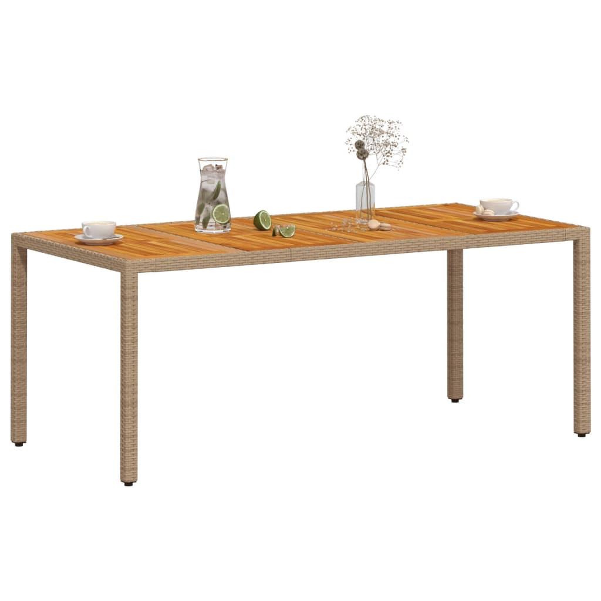 Voir la diapositive 4 : VIDAXL Table de jardin beige 190x90x75 cm resine tressee bois d'acacia