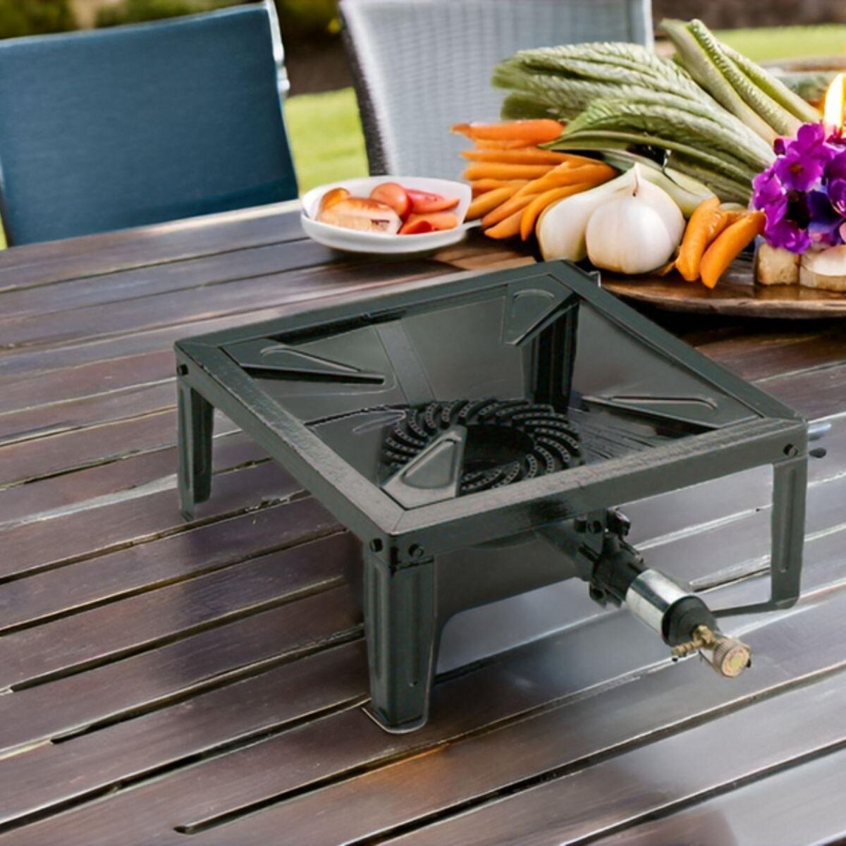 INTEC Réchaud à gaz 7.5KW Acier émaillé Bruleur fonte Réchaud Traiteur 4 pieds Cuissons extérieures